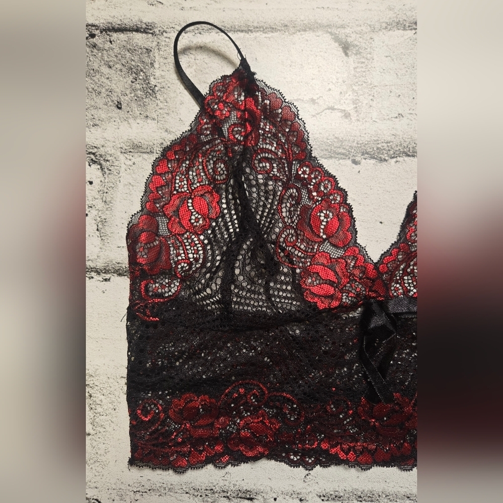 Lace Bralette Bundle M Rose & Vine Black Red Set - Picture 4 of 13